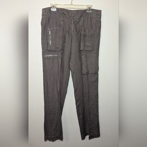 Pete & Greta by Johnny Was Unisex Gray Cargo Pants 100% Linen Size 6 / 36x34"